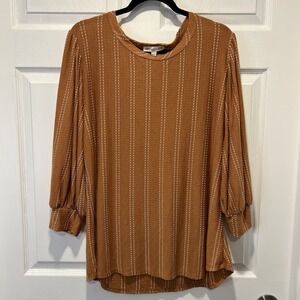 Above and Beyond Women's Size 3X Shirt Blouse Brown 3/4 Sleeve